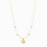 14K gold heart pendant necklace with beaded chain