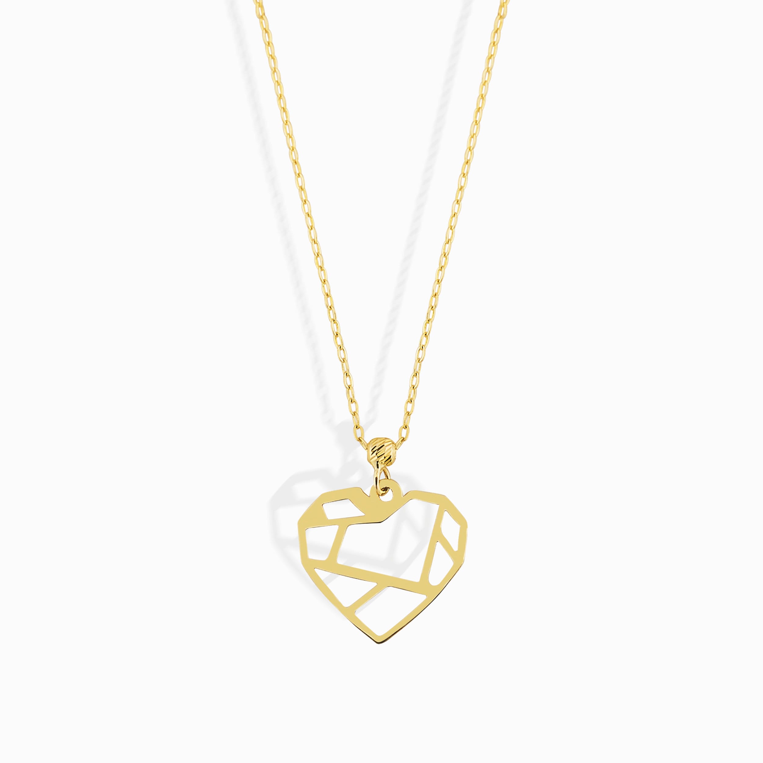 Minimalist 14K gold geometric heart pendant necklace