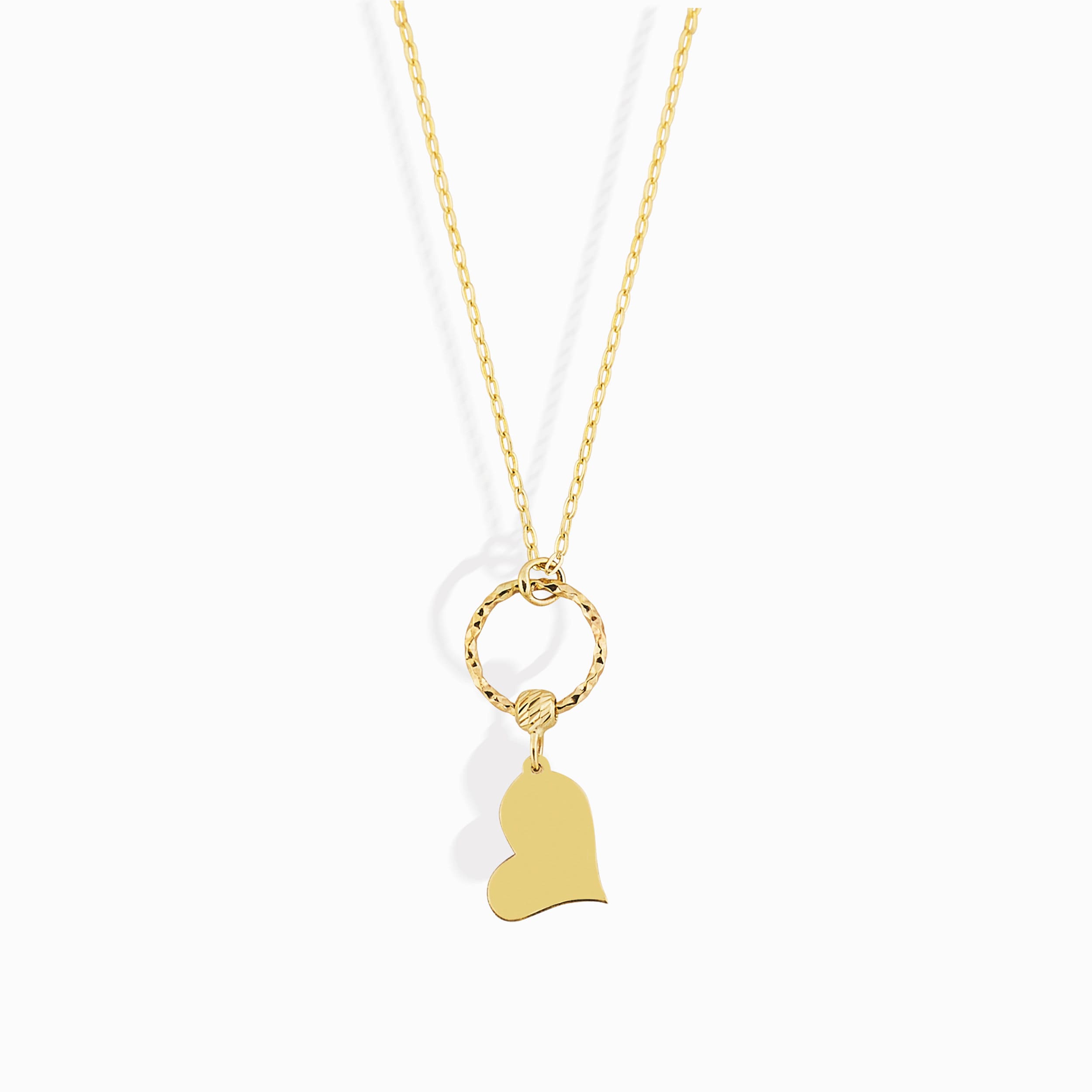 14K gold tilted heart necklace with textured loop