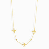 14K Gold Trio Swallow Bird Necklace | Dainty Three Flying Birds Chain