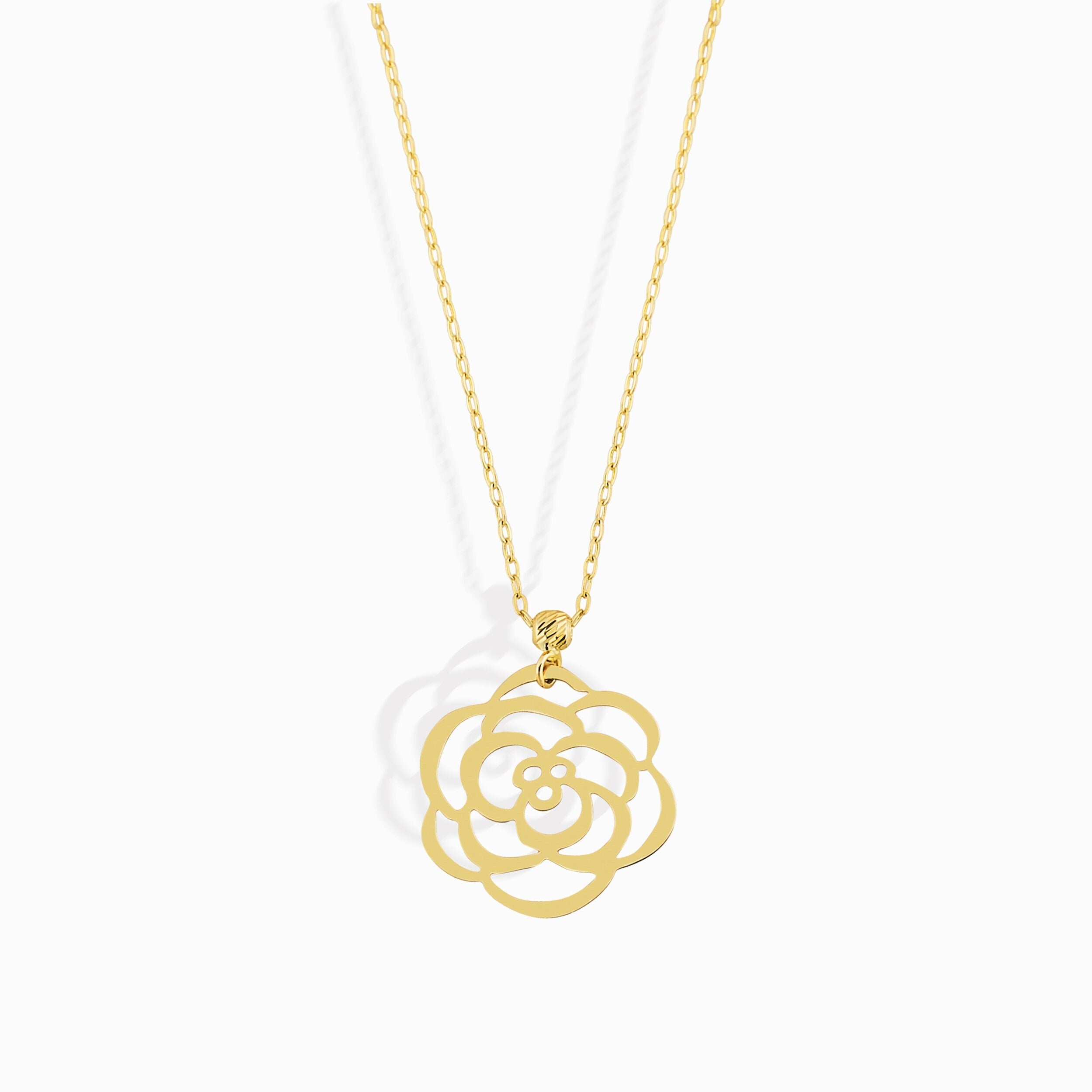 Real 14K gold rose-shaped flower pendant necklace symbolizing elegance and love.