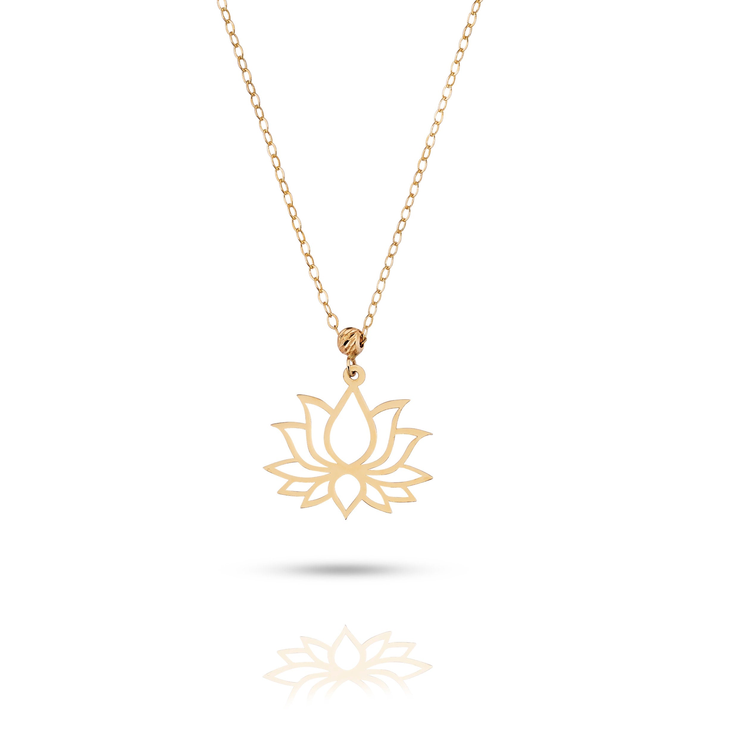 14K gold lotus flower pendant necklace  symbolizing purity and spiritual balance.