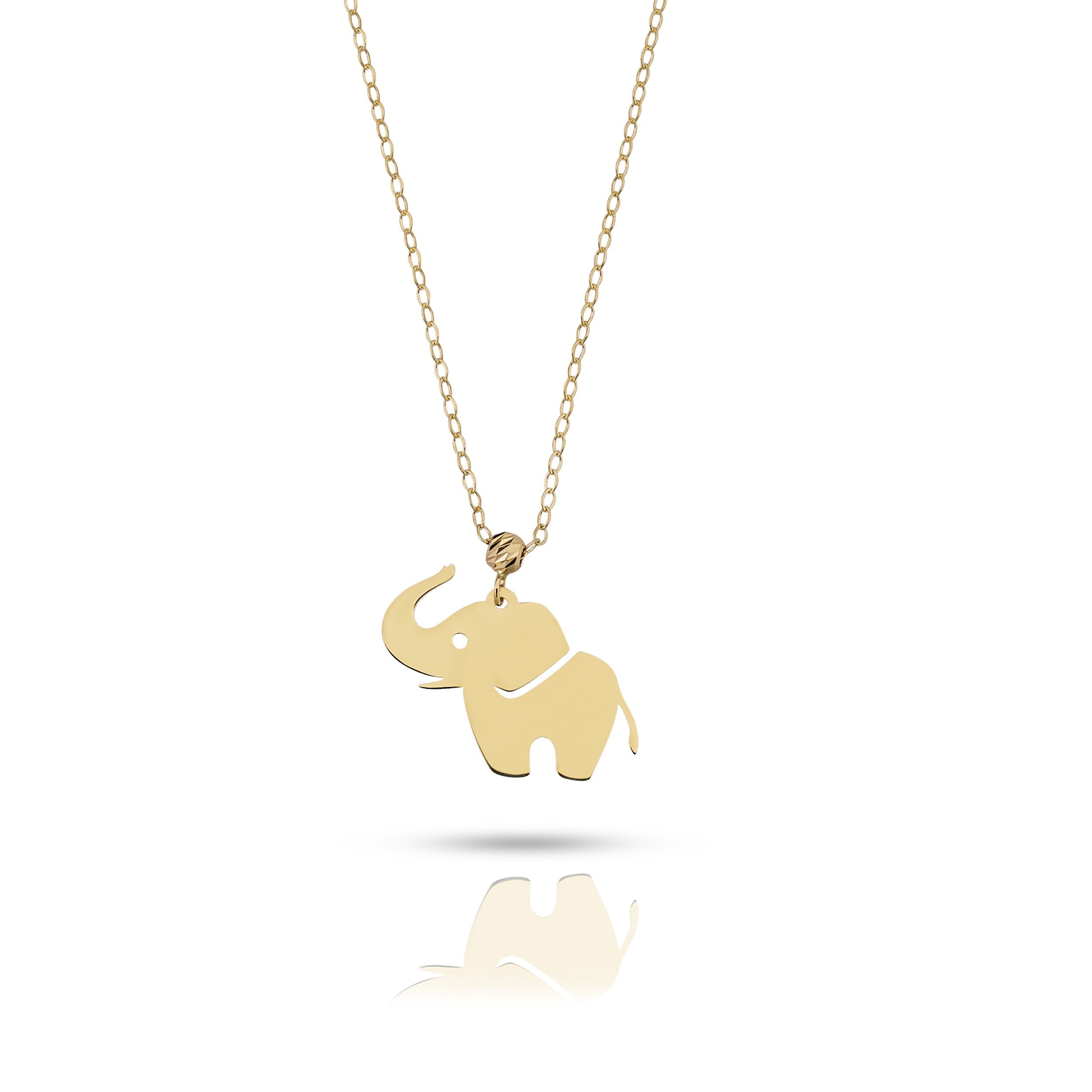 14K gold elephant pendant necklace placed