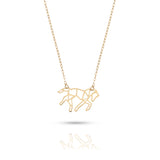 Minimalist 14K gold necklace with a geometric horse pendant,