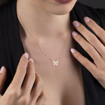 14K gold butterfly pendant necklace on fine chain,