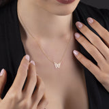 14K gold butterfly pendant necklace on fine chain,