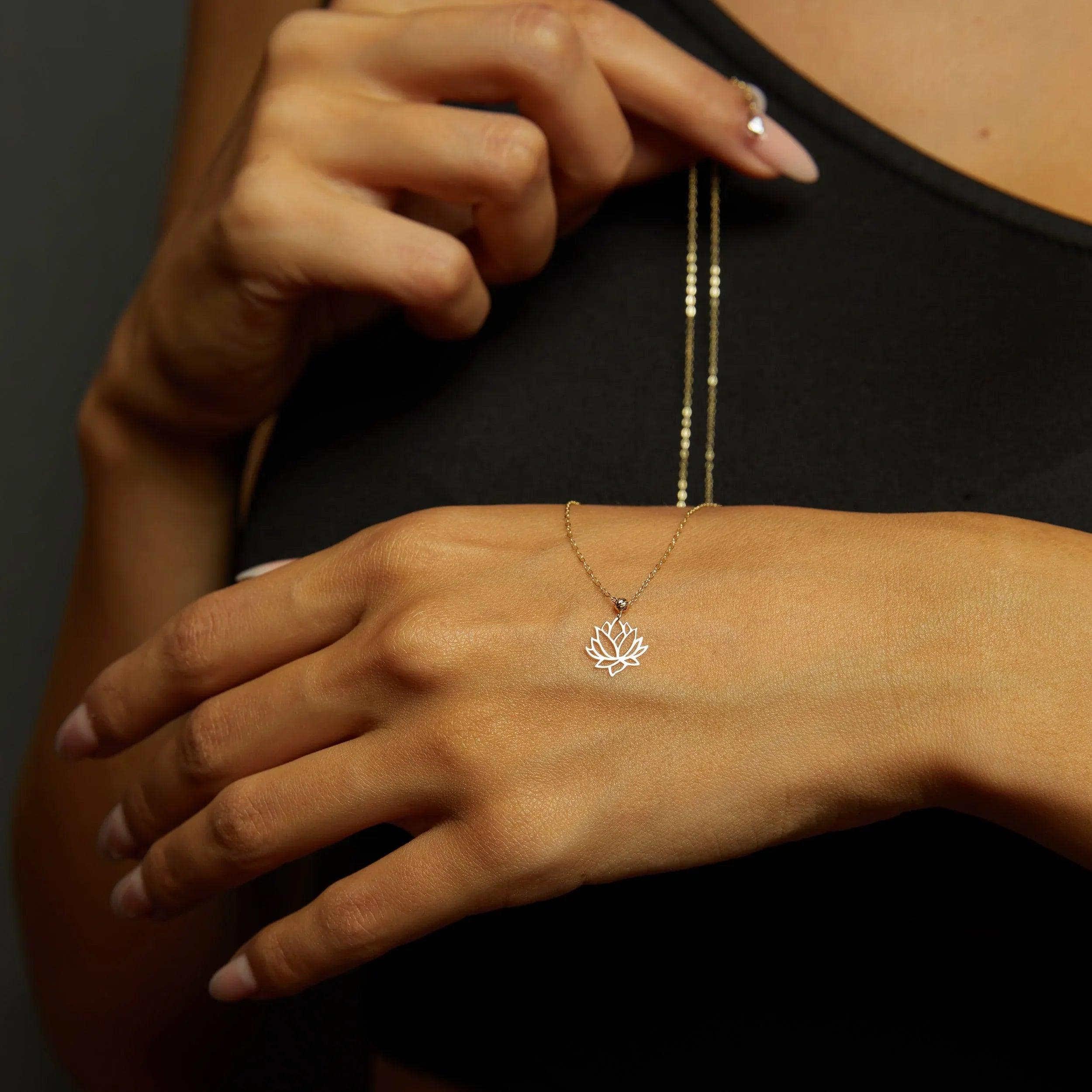 14K Gold Lotus Flower Necklace – Real Gold Spiritual Jewelry - 5