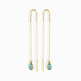 14K Gold Blue Topaz Threader Earrings – Dainty Drop Chain Earrings