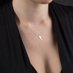 Real 14K gold necklace featuring a Tinkerbell-style fairy silhouette pendant,