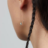 14K Gold Blue Topaz Threader Earrings – Dainty Drop Chain Earrings