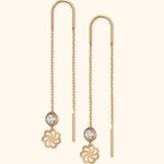 14K Gold Flower Threader Earrings with Crystal Bead – Dainty Bloom Jewelry - 1