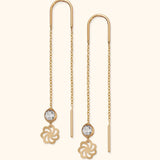 14K Gold Flower Threader Earrings with Crystal Bead – Dainty Bloom Jewelry - 1