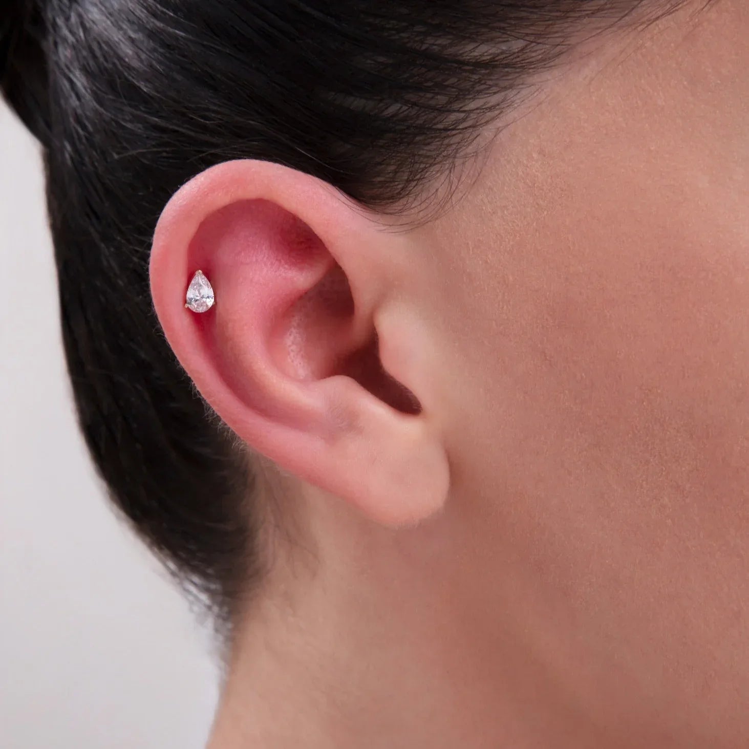 14K Gold Pear-Cut Tragus Stud Piercing – Flat Back - 2