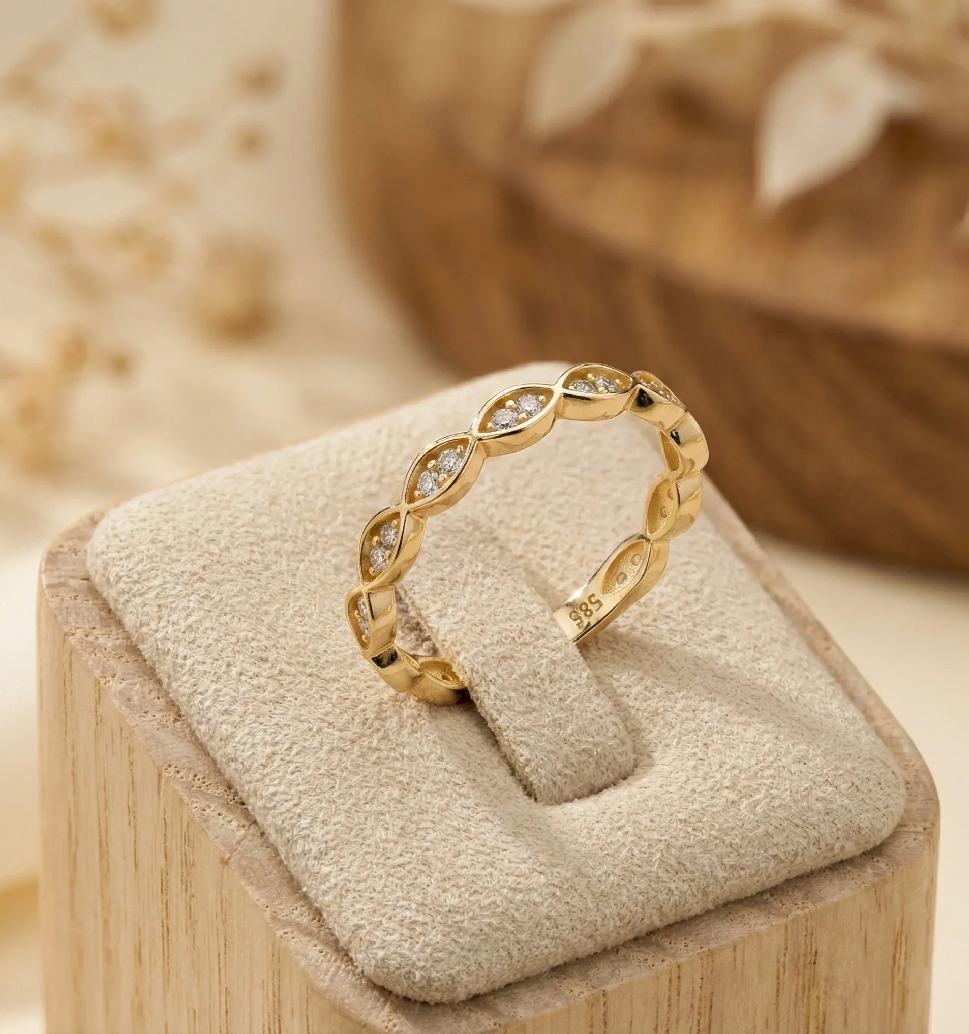 14K Gold Marquise Twist Diamond Ring – Elegant Stackable Eternity Band - 3