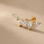 14K Gold Marquise Cluster Tragus Stud – Flat Back Piercing - 3