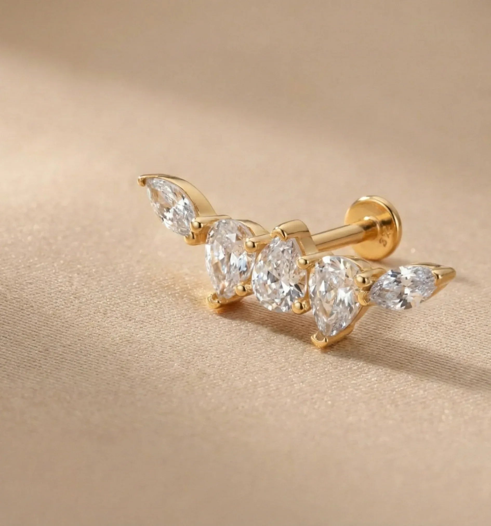 14K Gold Marquise Cluster Tragus Stud – Flat Back Piercing - 3