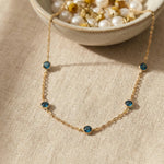 14K Gold Sapphire Necklace Station Necklace – Dainty Real Gold Gemstone Chain - 3