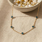 14K Gold Sapphire Necklace Station Necklace – Dainty Real Gold Gemstone Chain - 3