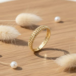 14K Gold Braided Rope Ring – Minimalist Textured Stackable Band - 3