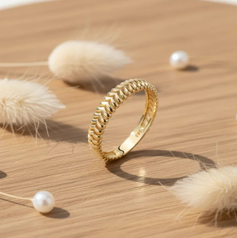 14K Gold Braided Rope Ring – Minimalist Textured Stackable Band - 3