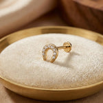14K Solid Gold Horseshoe Tragus Earring – Good Luck Cartilage Stud - 4