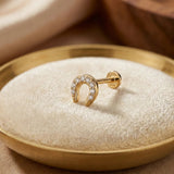 14K Solid Gold Horseshoe Tragus Earring – Good Luck Cartilage Stud - 4