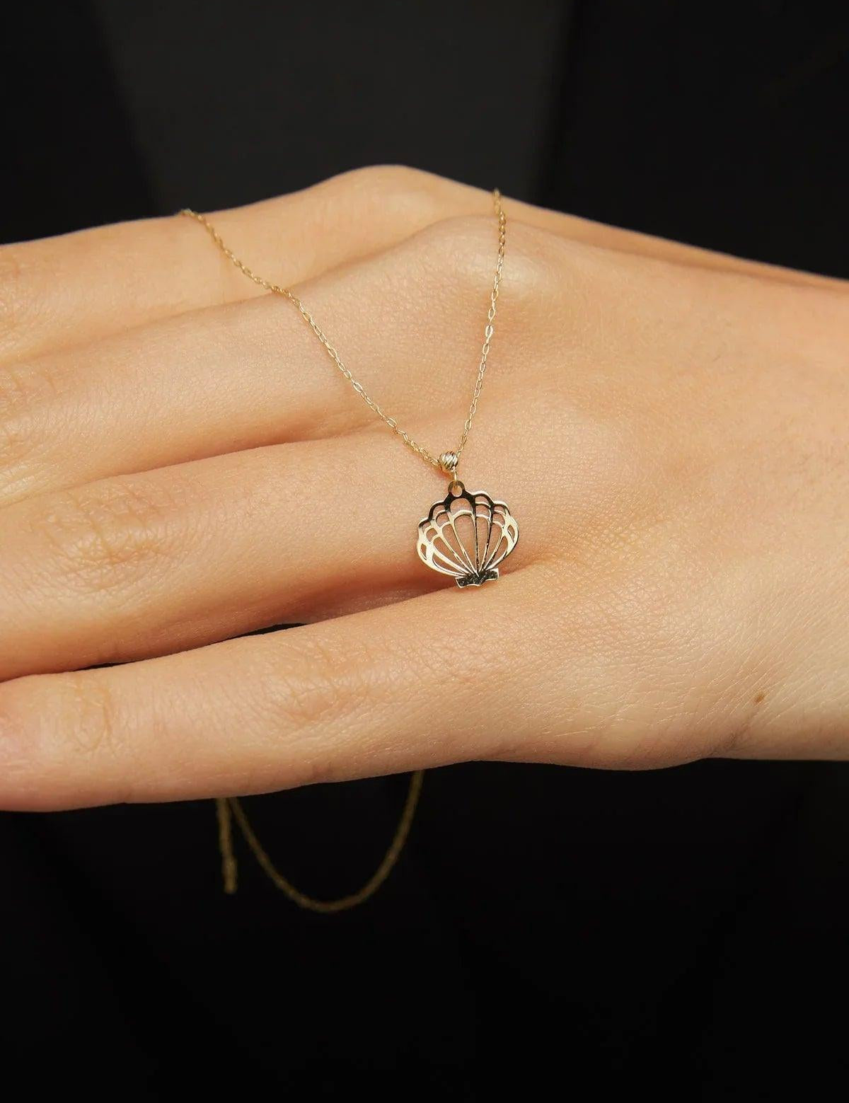 14K Solid Gold Seashell Necklace – Dainty Beach-Inspired Pendant - 5
