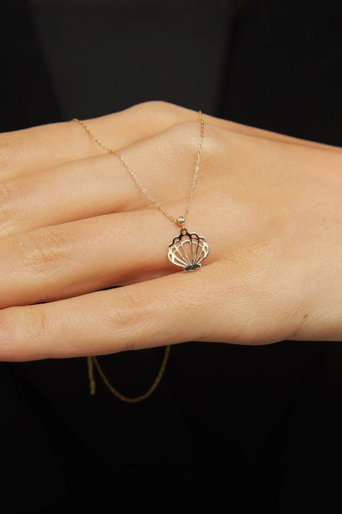 14K Solid Gold Seashell Necklace – Dainty Beach-Inspired Pendant - 5