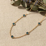 14K Gold Sapphire Necklace Station Necklace – Dainty Real Gold Gemstone Chain - 5