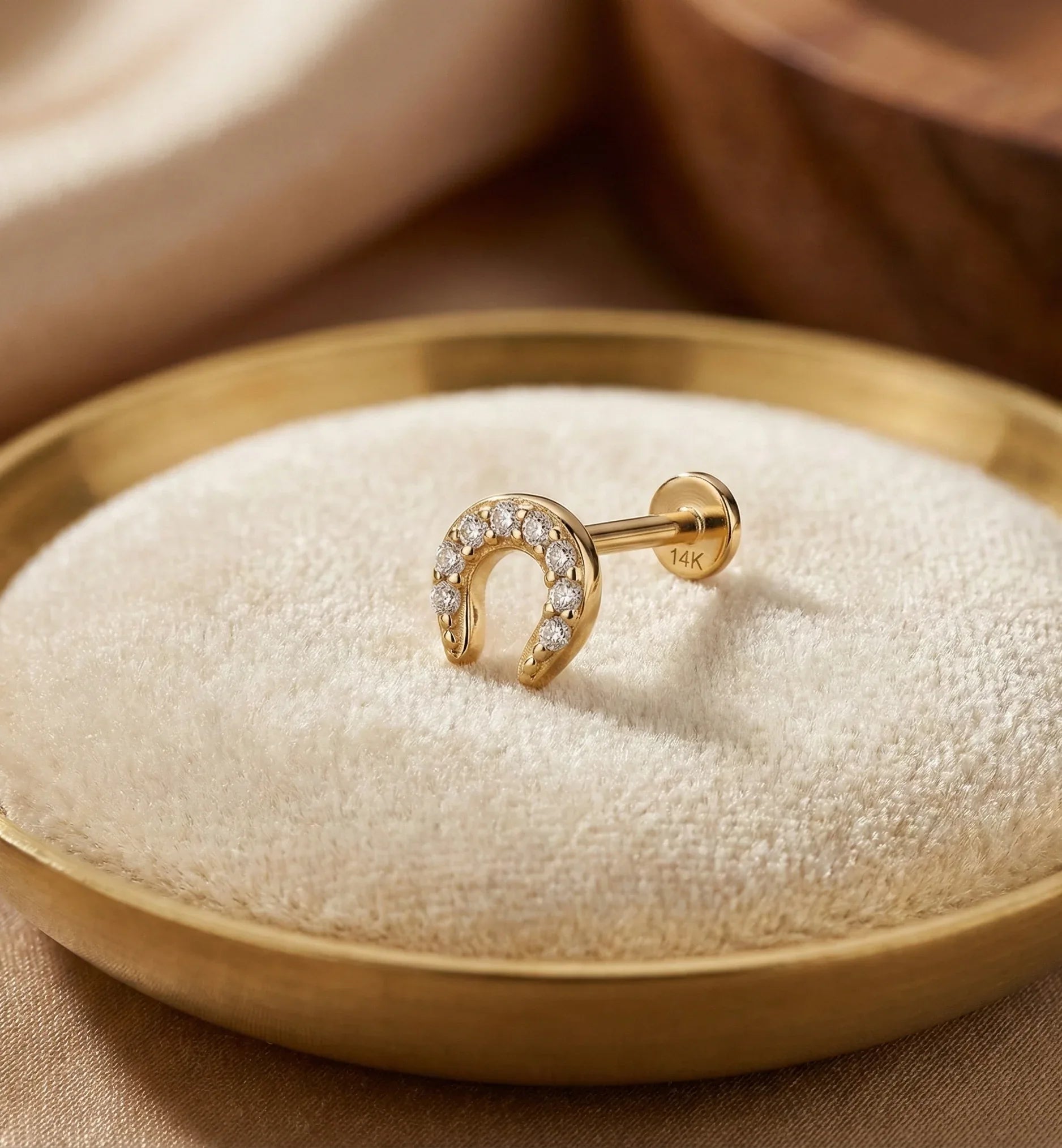 14K Solid Gold Horseshoe Tragus Earring – Good Luck Cartilage Stud - 5