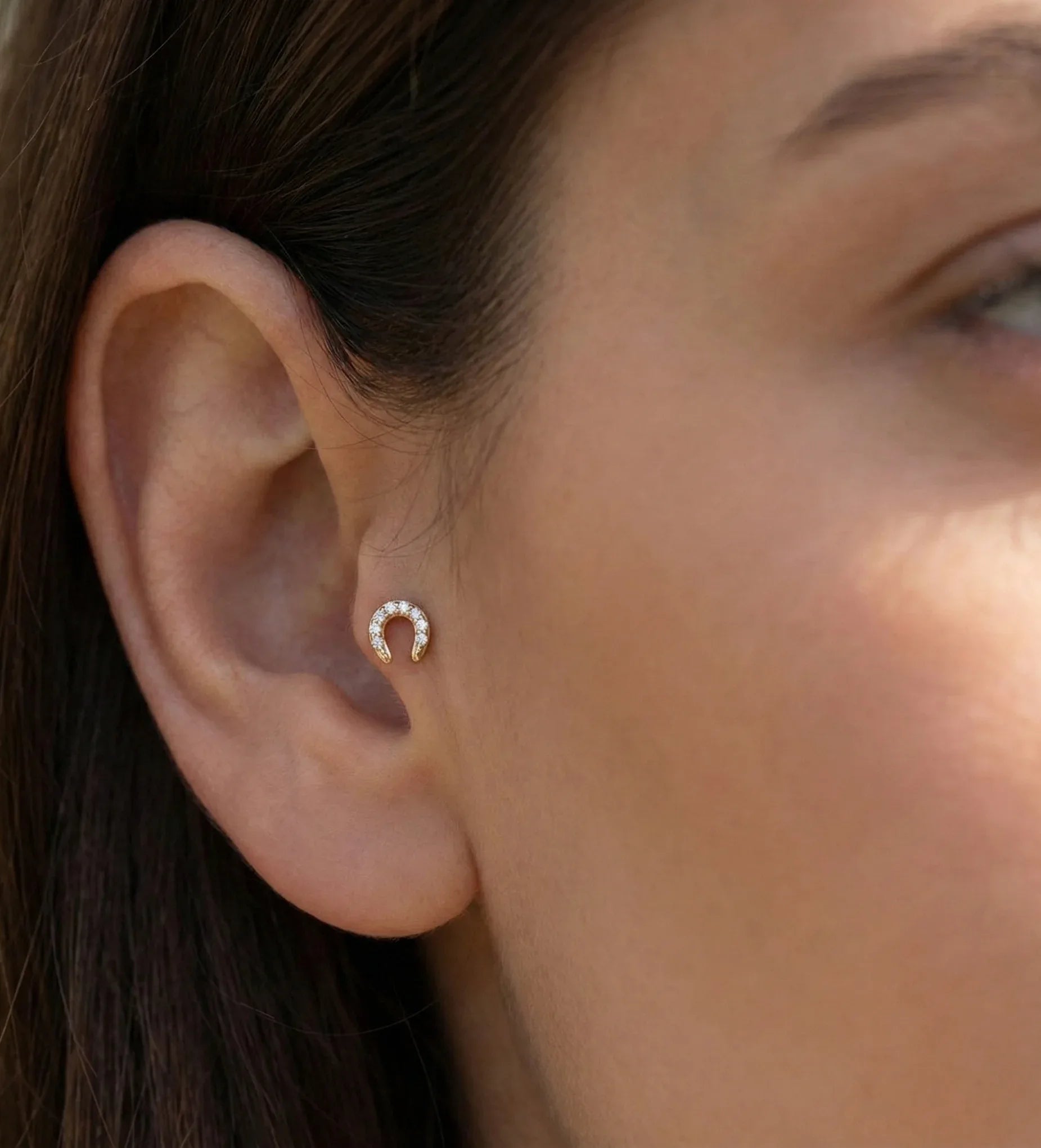 14K Solid Gold Horseshoe Tragus Earring – Good Luck Cartilage Stud - 8