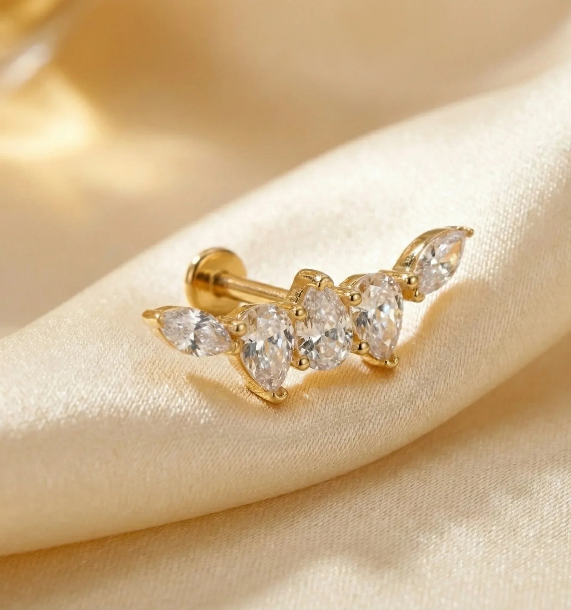 14K Gold Marquise Cluster Tragus Stud – Flat Back Piercing - 6