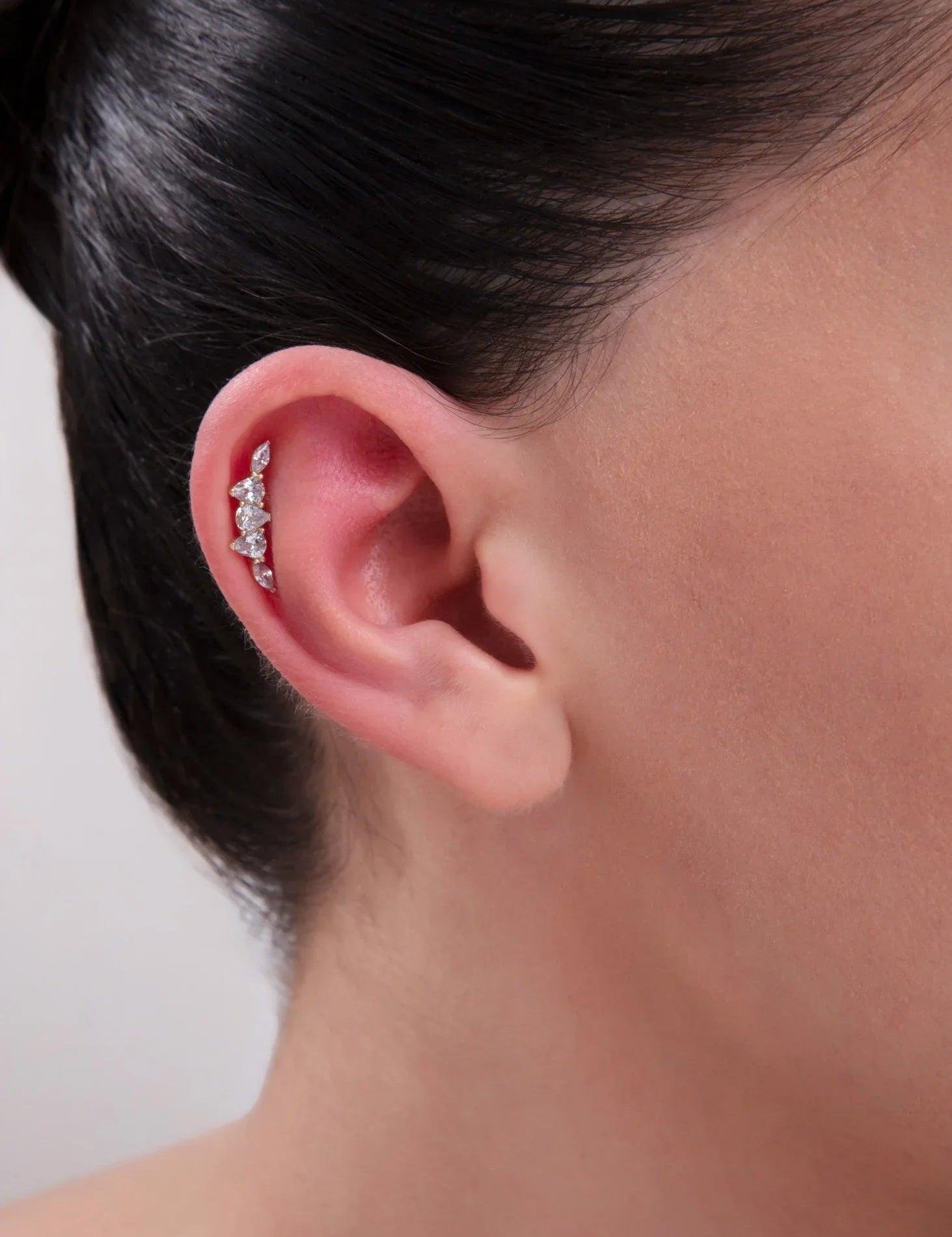 14K Gold Marquise Cluster Tragus Stud – Flat Back Piercing - 7