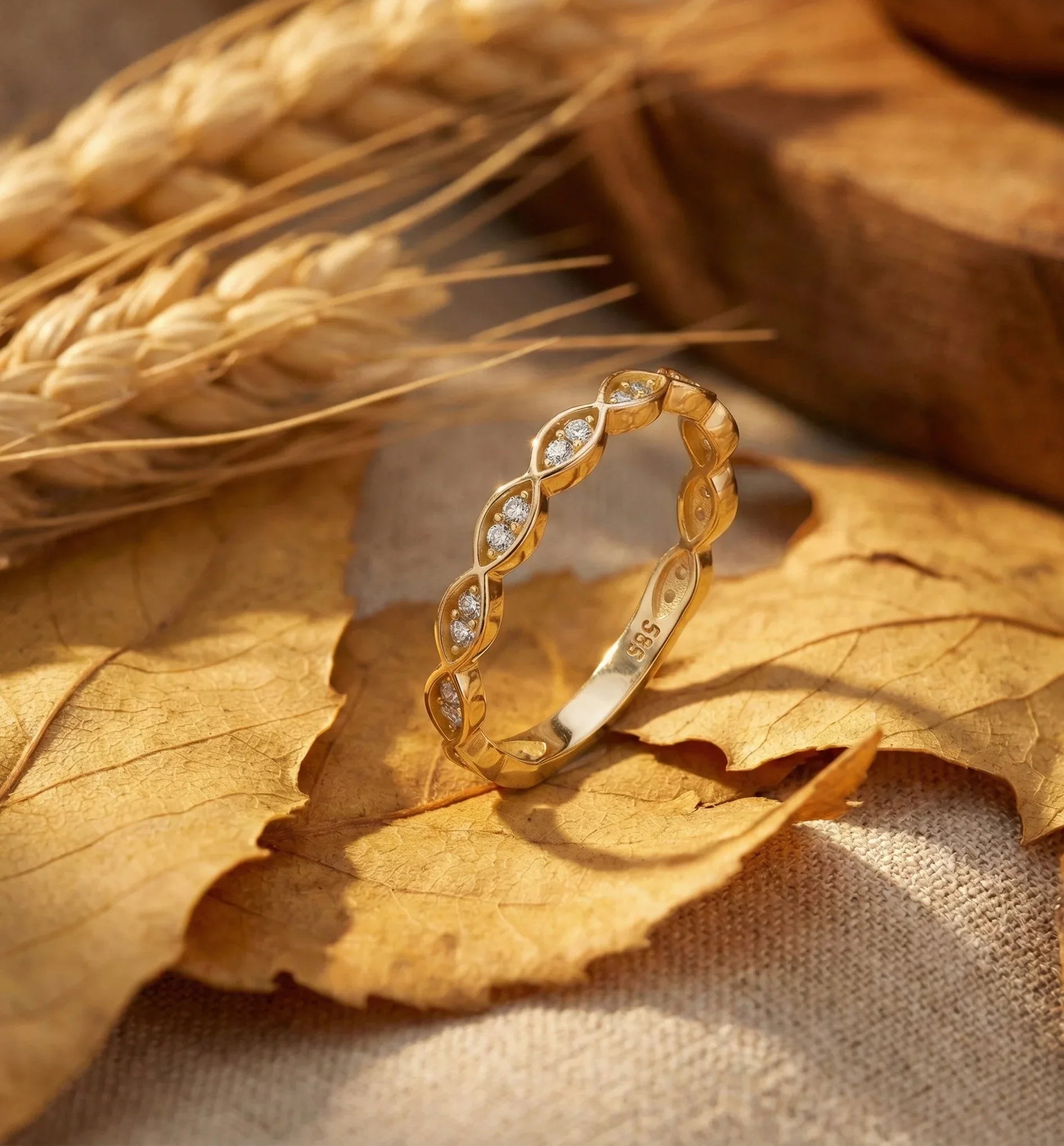 14K Gold Marquise Twist Diamond Ring – Elegant Stackable Eternity Band - 7