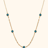 14K Gold Sapphire Necklace Station Necklace – Dainty Real Gold Gemstone Chain - 7