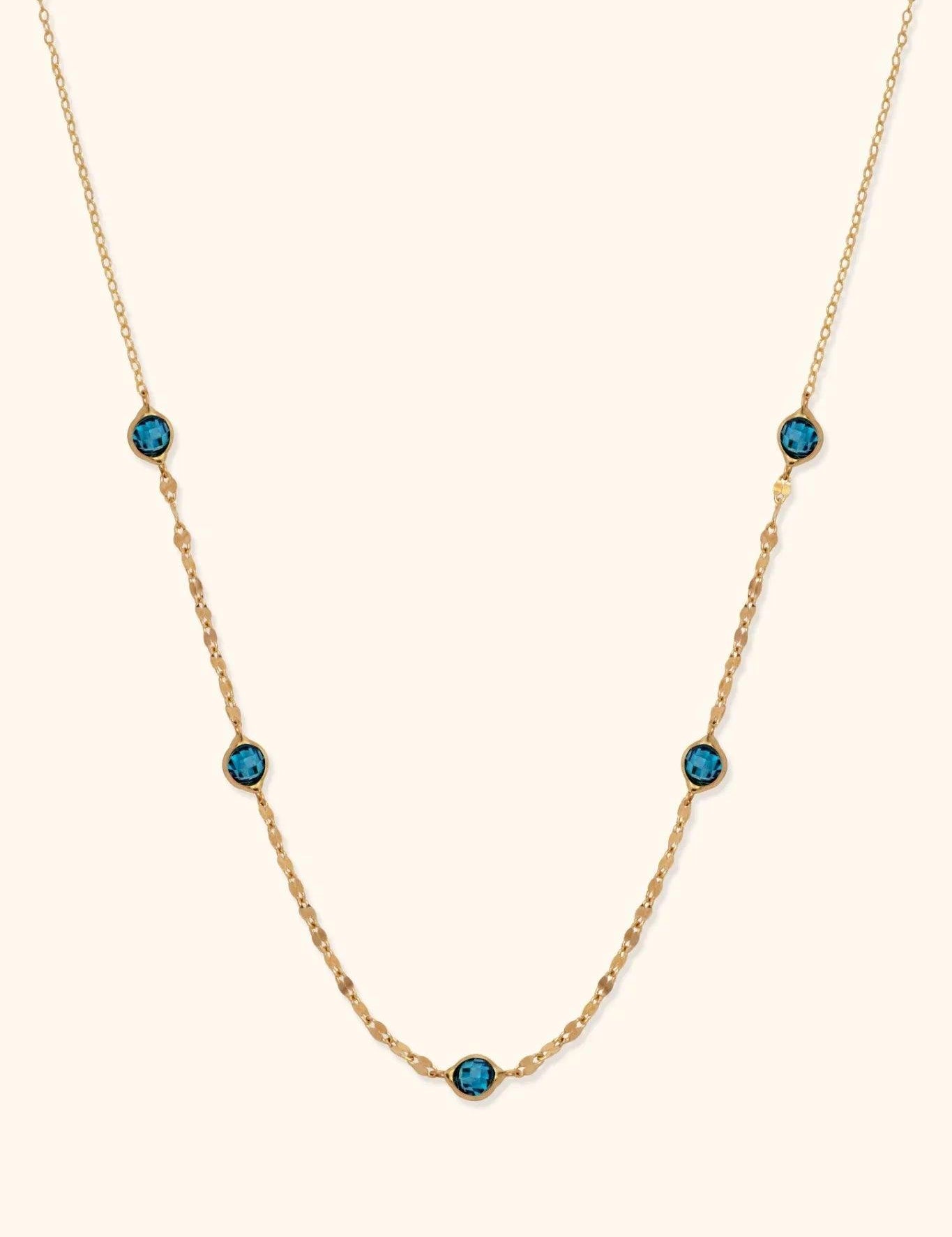 14K Gold Sapphire Necklace Station Necklace – Dainty Real Gold Gemstone Chain - 7
