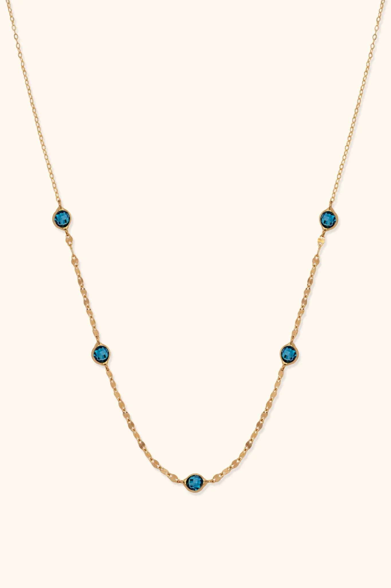 14K Gold Sapphire Necklace Station Necklace – Dainty Real Gold Gemstone Chain - 7