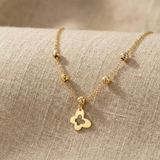 14K Gold Clover Charm Necklace – Dainty Beaded Real Gold Pendant (Gram maliyetyok UPDATE