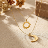14K Gold Sun & Moon Double Layer Necklace – Celestial Harmony