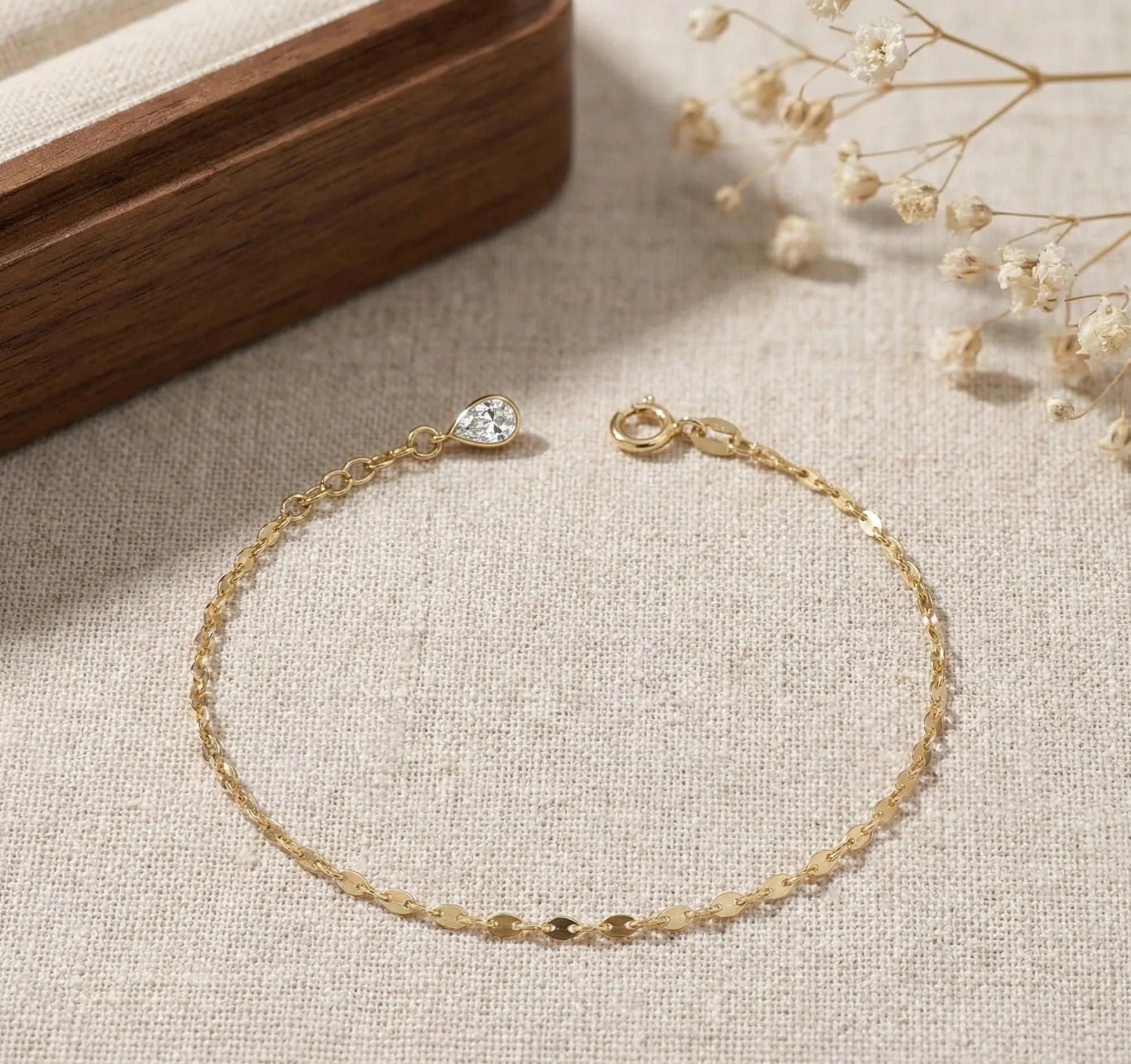 14K Solid Gold Twisted Chain Bracelet – Dainty Real Gold Jewelry - 3