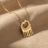 585 Gold Halskette – Giraffen Paar Herz Anhänger | Tier Schmuck der Liebe